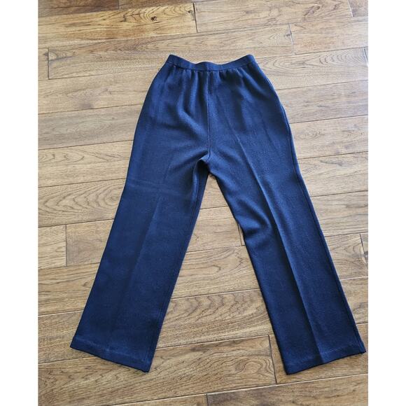 St. John Collection Navy Blue Knit Wool Blend Santana Pants Women's 4 Wide Leg - Picture 2 of 8